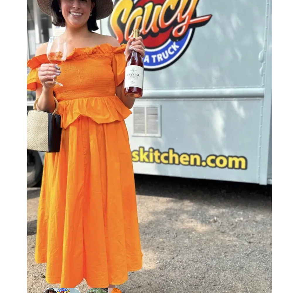 Toccin Orange Midi Dress SMALL Smocked Cottage Ruffle Cotton Designer $500 - Picture 5 of 11